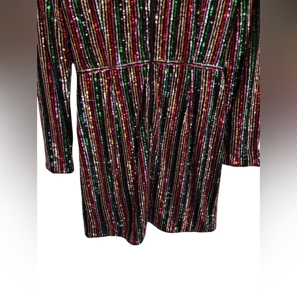 Saylor - Black & Metallic Rainbow Sequin Striped Long Sleeve Dress Sz XS - Picture 5 of 9